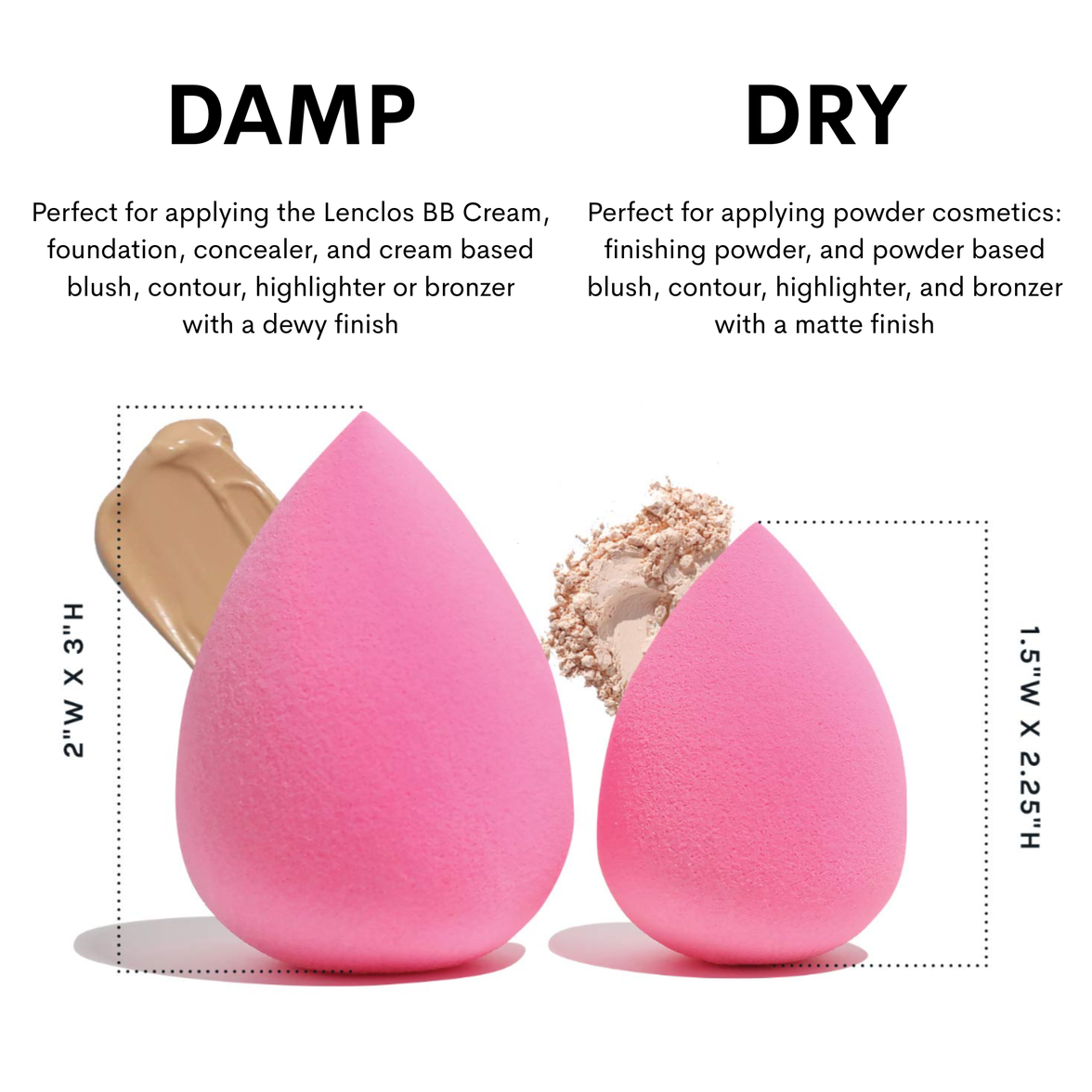 comparison chart of how the makeup sponge can be used damp or dry