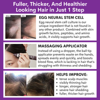 before and after comparison images after using the Ovaco Biorepair Scalp Ampoule and text about its key features