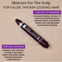 Ovaco Biorepair Scalp Ampoule pen with text about its key features on a beige background