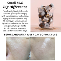 Ovaco Egg BP Cell Ampoules and a comparison image of a women's skin improved after 7 days of use