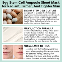 key features of the Ovaco Egg Stem Cell Sheet Mask with images and text