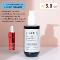 Ovaco Lenclos EF Cell Real Botanic Cleanser bottle with Ovaco Lenclos EF ampoule on a light pink background